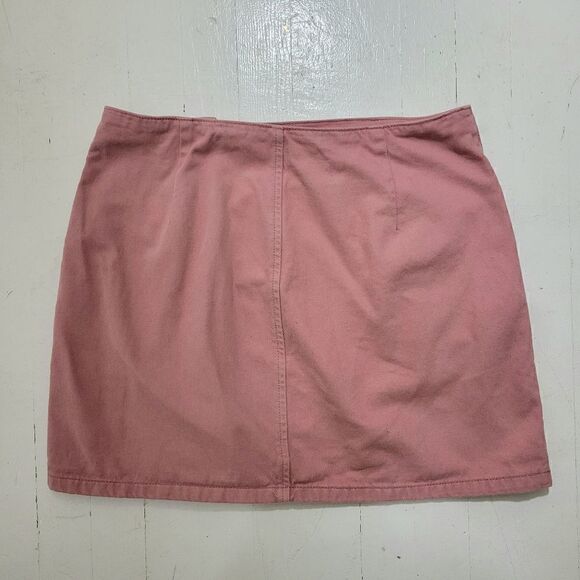 Topshop Moto Salmon Pink Denim Asymetric Buttons Mini Skirt w Pockets - Picture 3 of 10